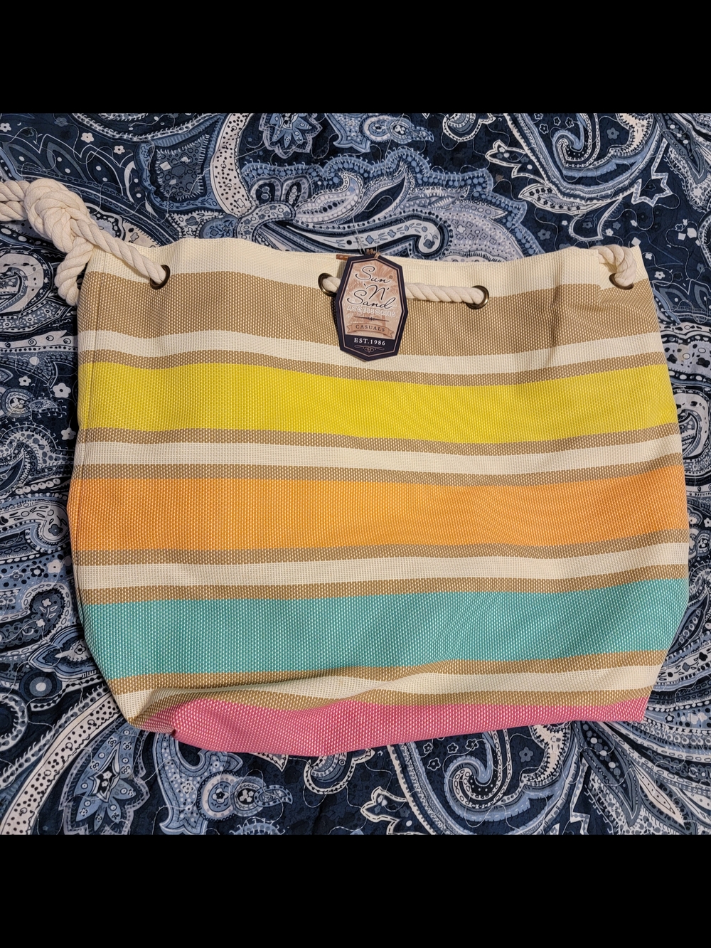 Striped Multicolor Rope-Handle Shoulder Bag